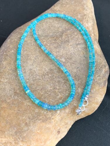 Native American Women's Blue Opal Bead Necklace | Sterling Silver | Authentic Handmade | 20" | 187