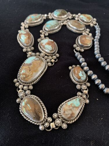 Navajo Royston Turquoise Lariat Necklace | Sterling Silver | Authentic Native American Handmade | 581