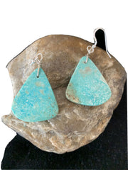 Southwestern Navajo Slab Turquoise Dangle Earrings | Sterling Silver | Authentic Native American Handmade | 1323