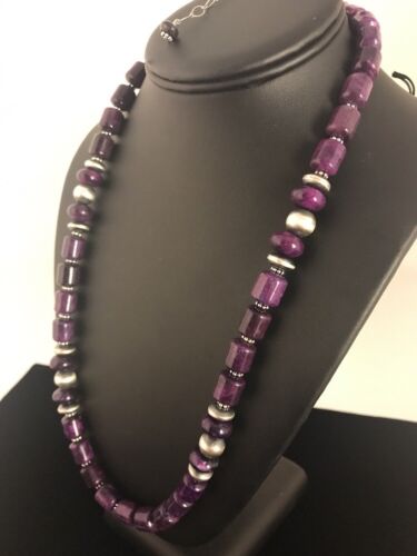 Navajo Purple Sugilite Bead Necklace | Sterling Silver | Authentic Native American Handmade | 18" | 3128