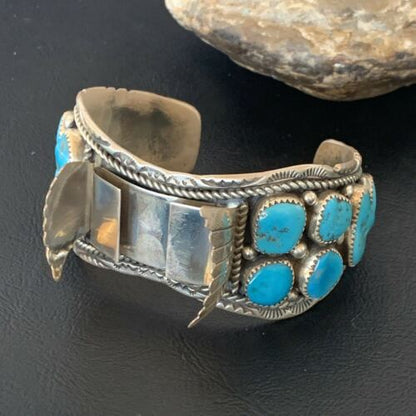 Navajo Sterling Silver Watch Cuff Bracelet | Blue Kingman Turquoise | Authentic Native American Men's Jewelry | 11932