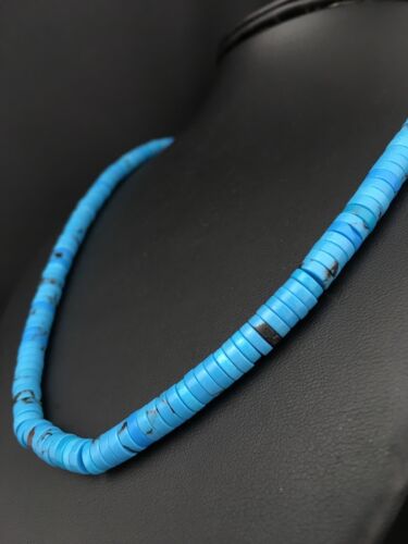 Navajo Blue Turquoise Heishi Bead Necklace | 20" | 6mm | Sterling Silver | Authentic Native American Handmade | 1341