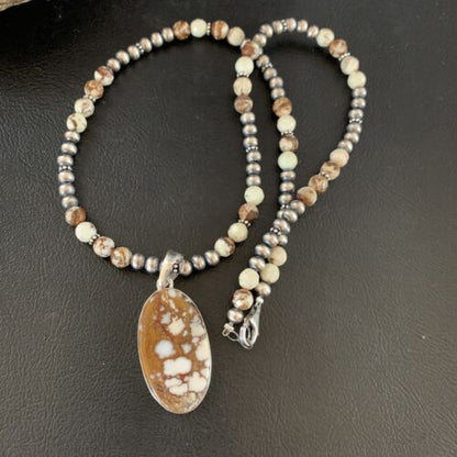 Navajo Wild Horse Turquoise Necklace Pendant | Sterling Silver | 21" | Authentic Native American Handmade | 13295