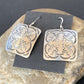 Native American Women's Dangle Earrings | Navajo Sterling Silver Stamped Handmade | 1658