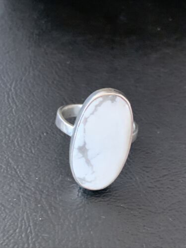 Navajo White Howlite Ring | Sterling Silver | Sz 10.5 | Authentic Native American Handmade | 11613