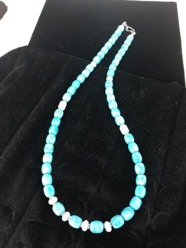 Navajo Blue Turquoise & Howlite Necklace | Sterling Silver | 21" | Authentic Native American Handmade | 3395 - Masha USA