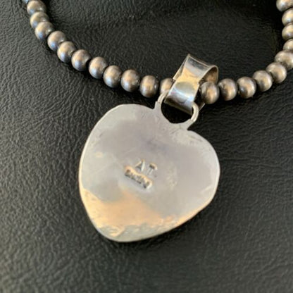 Navajo Orange Heart Spiny Oyster Pendant | Sterling Silver Necklace | Authentic Native American Handmade | 13949