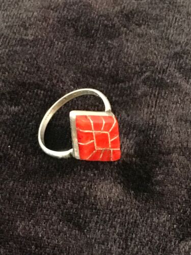 Native American Red Coral Navajo Ring | Sterling Silver | Sz 4.5 | Authentic Handmade | 8708