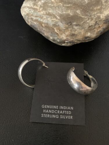 Native American Old Pawn Women's Hoop Stud Earrings | Sterling Silver | 1" | 13009