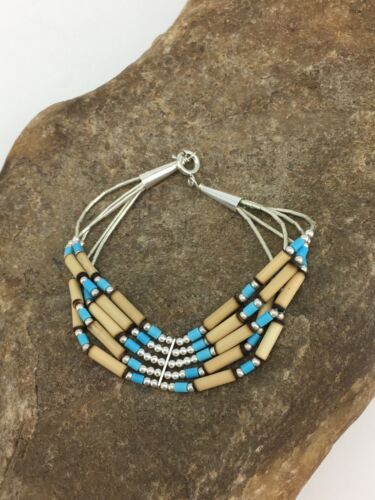 Multi-Color Turquoise Shell Liquid Heishi Bracelet | Sterling Silver | 7" | Authentic Native American Handmade | 13594