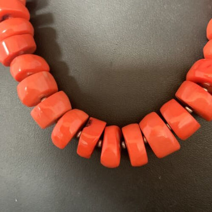 Navajo Orange Bamboo Coral Bead Necklace | 16mm | Sterling Silver | 17" | Authentic Native American Handmade | 13524