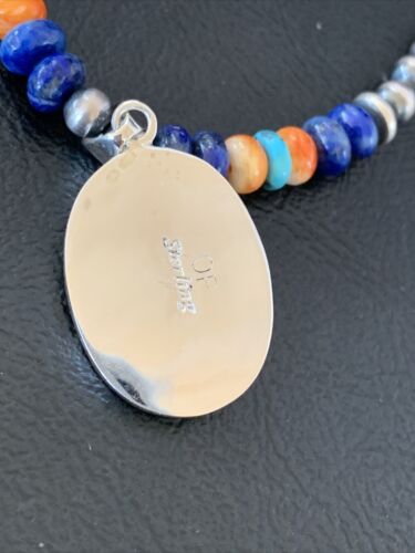 Navajo Multi-Color Spiny Turquoise Inlay Pendant | Sterling Silver | Authentic Native American Handmade | 10658