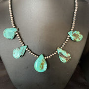 Teardrop Blue Turquoise Necklace | Navajo Pearls | Sterling Silver | 20" | 13963