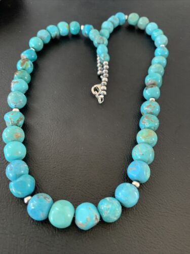 Authentic Native American Navajo Graduated Turquoise Bead Necklace | Sterling Silver | 20" | 02158