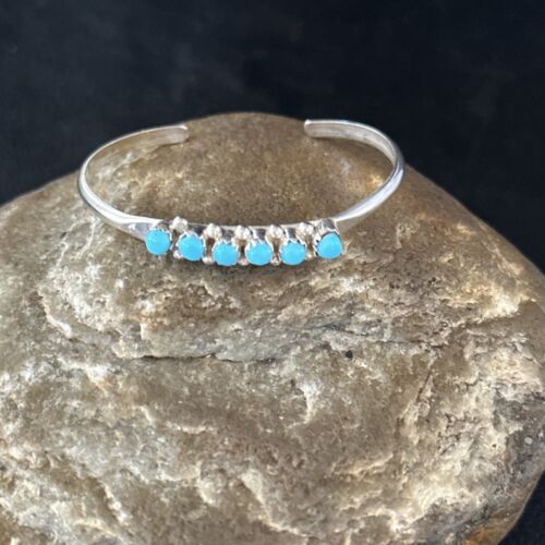 Children Bracelet Navajo Sterling Silver Blue Kingman Turquoise Cuff 14392