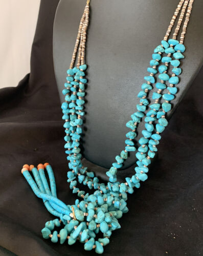 Southwestern Santo Domingo Jacla Shell Spiny Turquoise Jacla Necklace | 34" | Authentic Native American Handmade | 11994