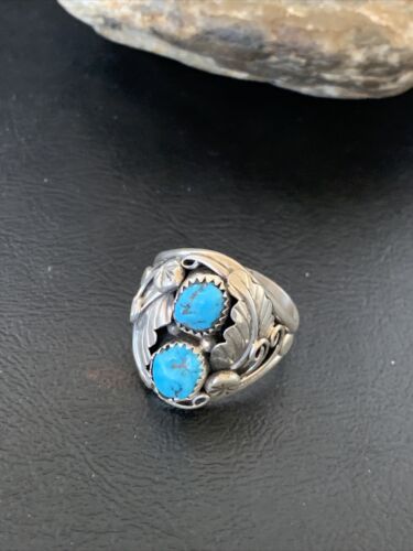 Navajo Blue Kingman Turquoise Feather Ring | Authentic Native American Sterling Silver | Multi-Stone | Sz 12 | 12225