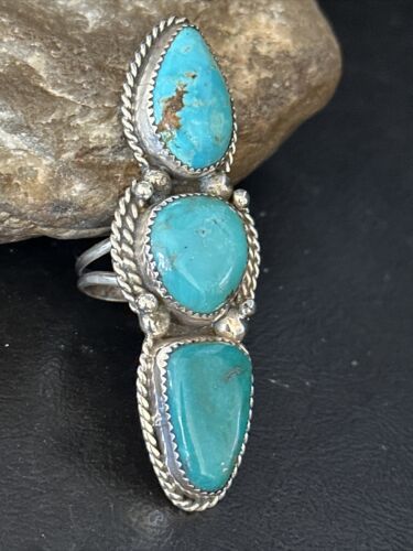 Navajo Blue Kingman Turquoise Multi-Stone Ring | Authentic Native American Sterling Silver | Sz 11 | 14497