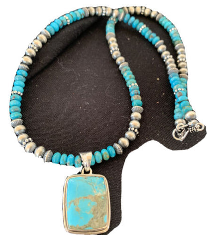 Men's Spiderweb Turquoise Pendant | Navajo Pearls Sterling Silver Necklace | Authentic Native American Handmade | 1015