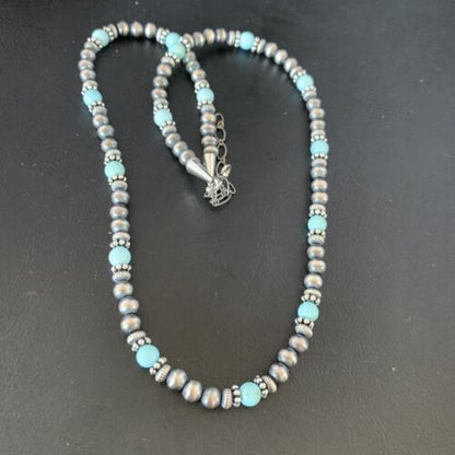 Navajo Pearls Dry Creek Turquoise Bead Necklace | Sterling Silver | 22" | 13164