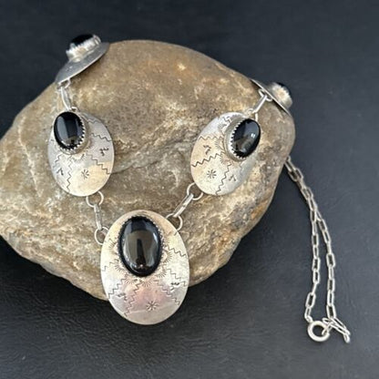 Navajo Black Onyx Pendant Necklace | Sterling Silver | Authentic Native American Handmade | 20" | 14482