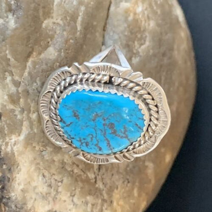 Southwestern Navajo Blue Kingman Turquoise Ring | Sterling Silver | Sz 9 | 12954