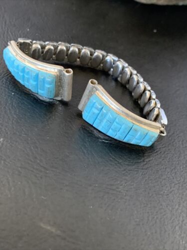 Navajo Sterling Silver Watch Tips | Turquoise Corn Inlay Band | Authentic Native American Jewelry | 12139