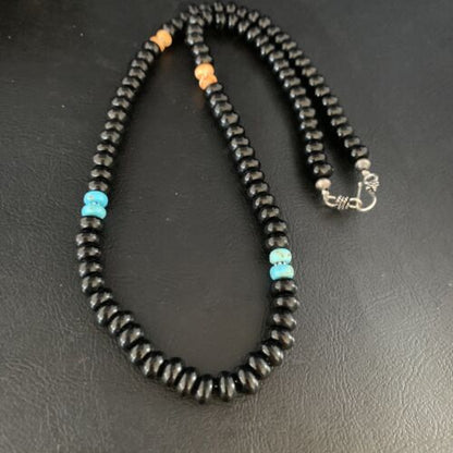 Men's Navajo | Sterling Silver Necklace | Black Onyx, Turquoise, Spiny Oyster | 20" | 13552