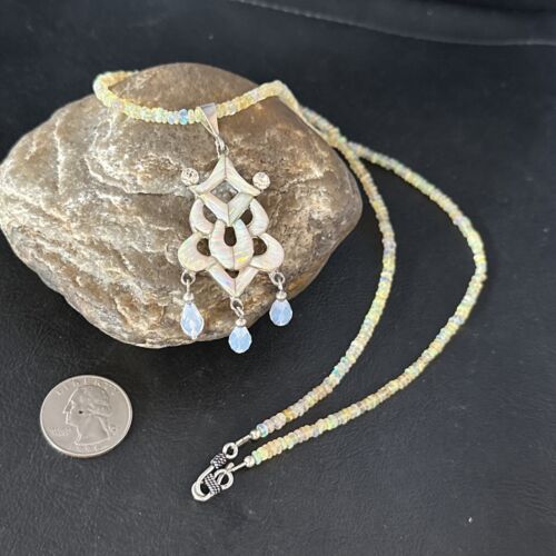 Navajo Fire Opal Pendant Necklace | Sterling Silver | 22" Chain | Authentic Native American Handmade | 14541 - Masha USA