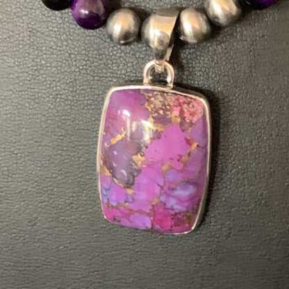 Navajo Pearl Purple Mojave Turquoise Onyx Pendant Necklace | Sterling Silver | Native American Handmade | 13401