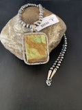 Navajo Pearls Necklace with Sterling Silver Green Gaspeite Beads Pendant | Authentic Native American Handmade | 395