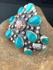 Men's Blue Turquoise Wild Horse Cuff Bracelet | Sterling Silver | Navajo Handmade | 4228