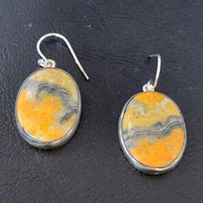 Native American Navajo Bumblebee Jasper Earrings Set | Sterling Silver | Handmade | 12028