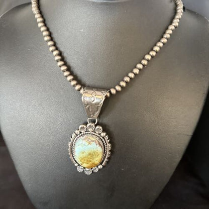 Navajo Blue Golden Hills Pendant Necklace | Sterling Silver | Authentic Native American Handmade | 14350