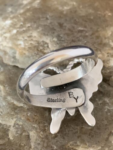 Navajo Red Spiny Oyster Butterfly Ring | Sterling Silver | Adj Sz 7 | Authentic Native American Handmade | 10678