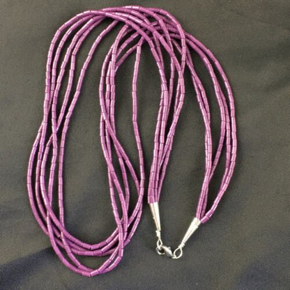 Navajo Sugilite 5-Strand Heishi Necklace | Sterling Silver Tubes | 19" | Authentic Native American Handmade | 10165