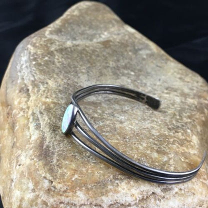 Navajo White Opal Bracelet for Children | Sterling Silver | Authentic Native American Handmade | 10177