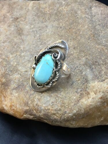 Navajo Turquoise Ring by Yazzie Platero | Sterling Silver | Sz 7.25 | Authentic Native American Handmade | 2510