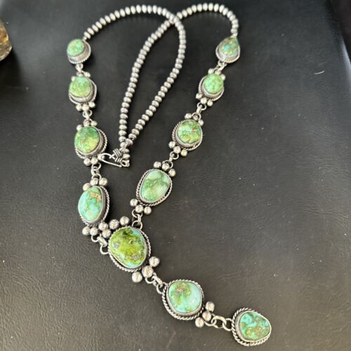 Navajo Sonoran Gold Turquoise Lariat Necklace | Sterling Silver | Native American Handmade | 14406