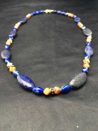 Navajo Lapis Lazuli & Spiny Oyster Necklace | Sterling Silver | Authentic Native American Handmade | 21" | 4507