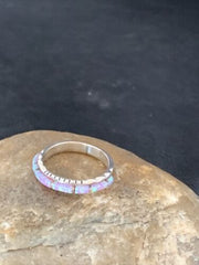 Southwestern Navajo Pink Opal Inlay Ring | Sterling Silver | Sz 7.5 | Authentic Native American Handmade | Yazzie | 10615