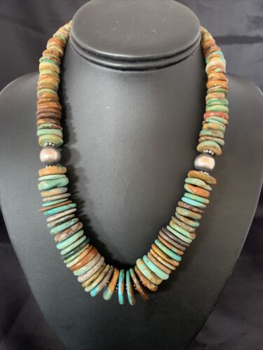 Navajo Blue Green Turquoise Necklace | Sterling Silver | Authentic Native American | 20" | 10216