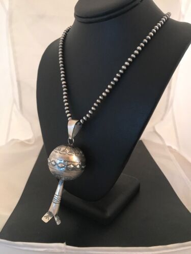 Southwestern Navajo Yazzie Sterling Silver Large Naja Necklace Pendant | 4" | Authentic Native American Handmade | 8394