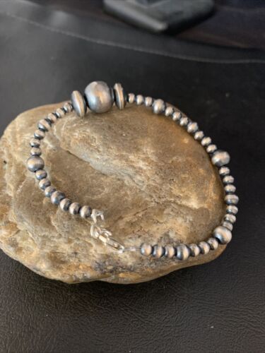 Southwestern Navajo Pearls Bead Bracelet | Sterling Silver | 8" | Authentic Native American Handmade | 14187