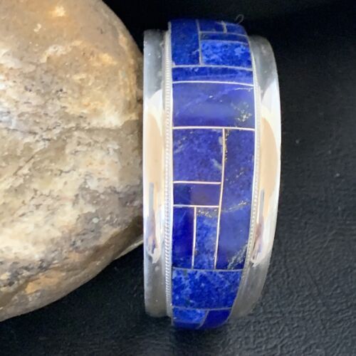 Native American Men's Navajo Blue Lapis Inlay Cuff Bracelet | Sterling Silver | 12233