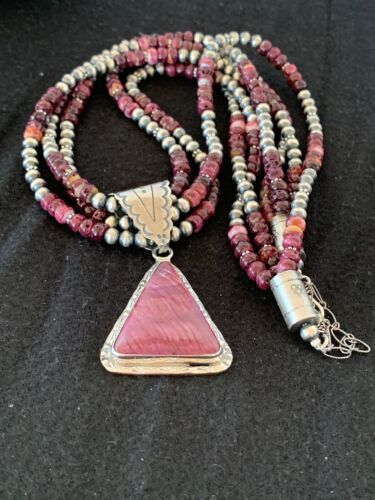 Navajo Purple Spiny Oyster Pendant Necklace | 3-Strand | Sterling Silver | Authentic Native American Handmade | 4107