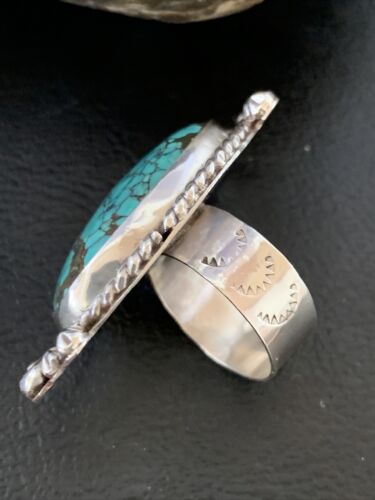 Navajo Blue Spiderweb Turquoise Ring | Sterling Silver | Sz 8 | Authentic Native American Handmade | 13384