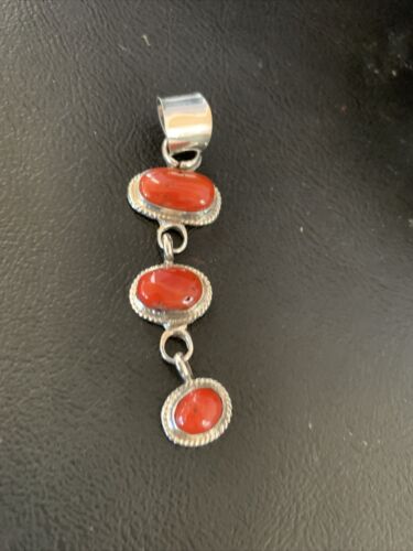 Navajo Red Coral Multi-Stone Necklace Pendant | Authentic Native American Sterling Silver | Multi-Stone | 13244 - Masha USA