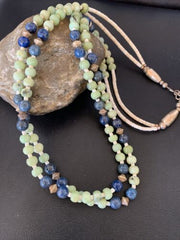 Southwestern Santo Domingo Necklace | 2 Strand Shell Serpentine Denim Lapis | 11997