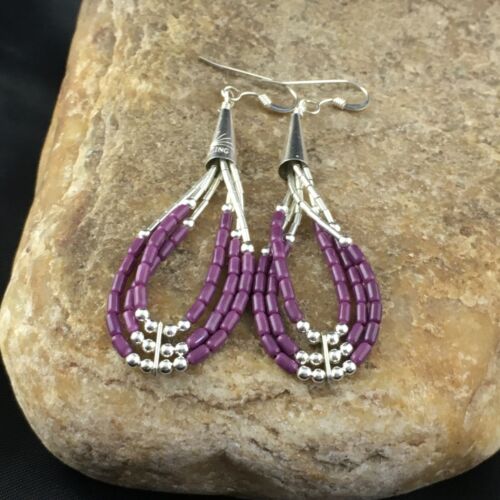 Handmade Liquid Silver Heishi Beads Purple Sugilite Earrings | Sterling Silver | 2" | 1993